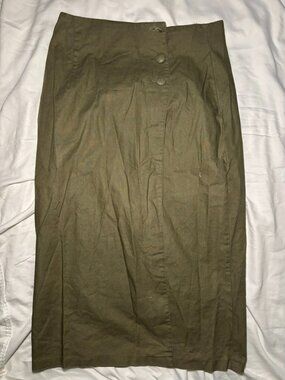 VTG Morgan Square Skirt Womens Sz 15/16 Olive Green Midi Pencil 55% Ramie *READ